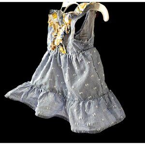 Tahari Baby Ruffled Sundress Blue White Stripe White Cotton Petticoat 3-6Mo
